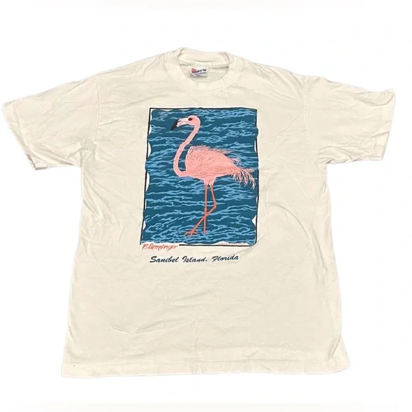 Vintage 94’ Flamingo Sanibel Island Florida T-Shirt | White | Adult Medium - Picture 1 of 4